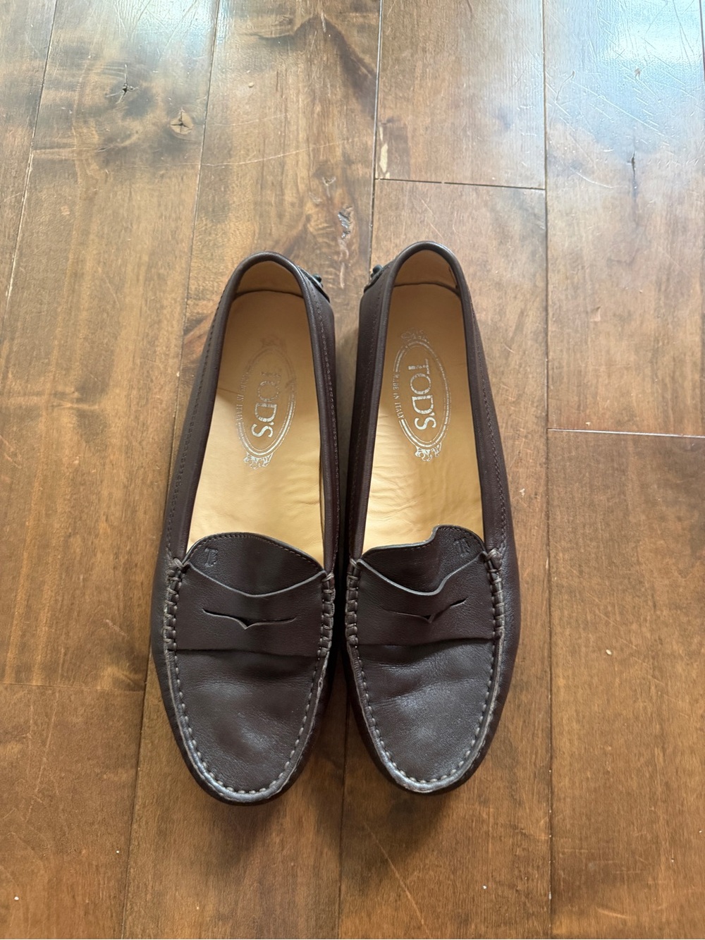 TOD'S Dark Brown Leather Penny Loafers SIZE 8